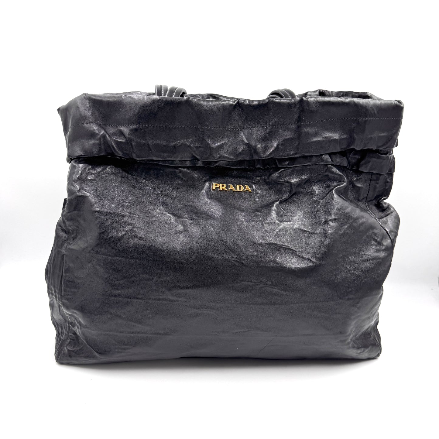 Prada 黑金牛皮托特包