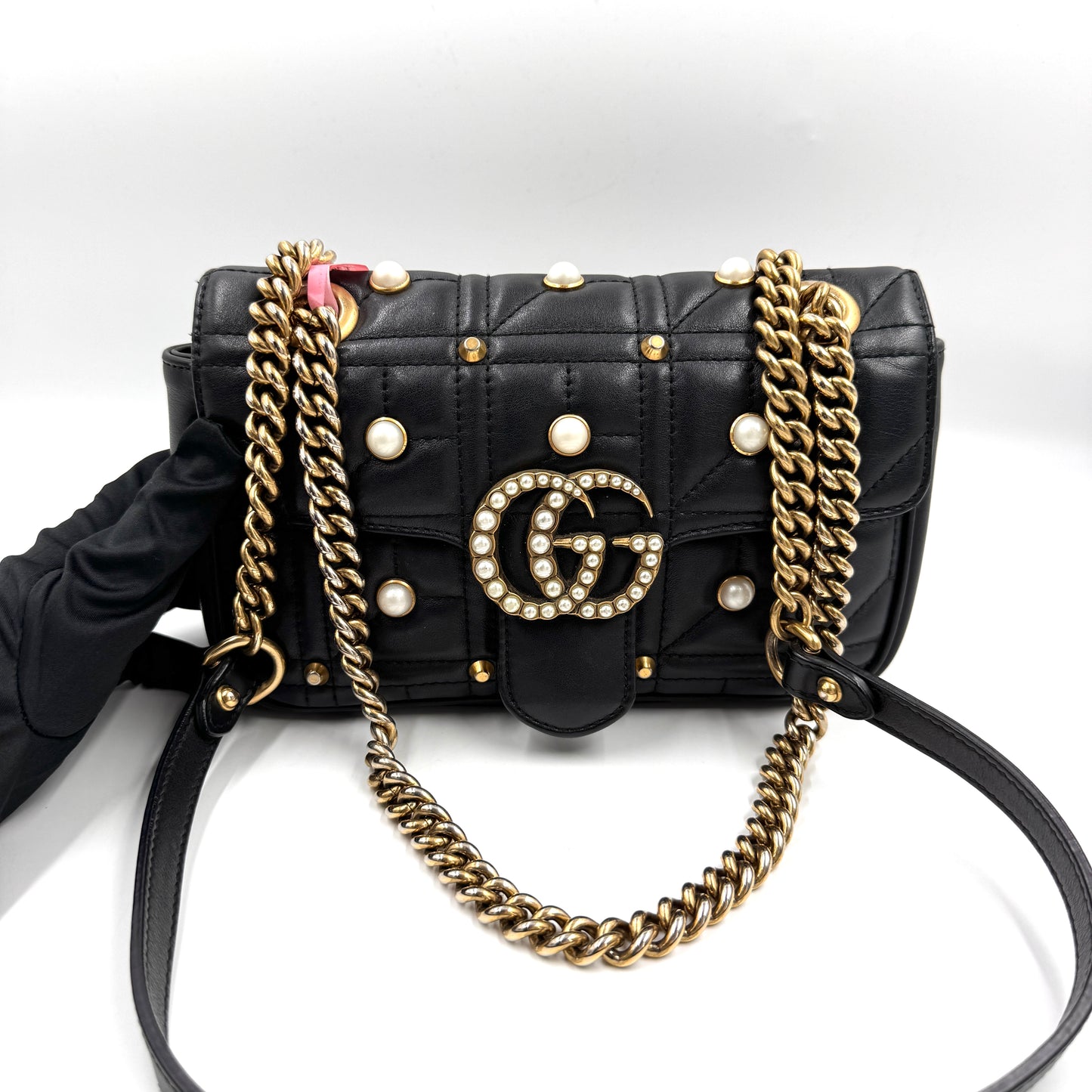 Gucci GG Marmont 珍珠鍊條包 26 cm