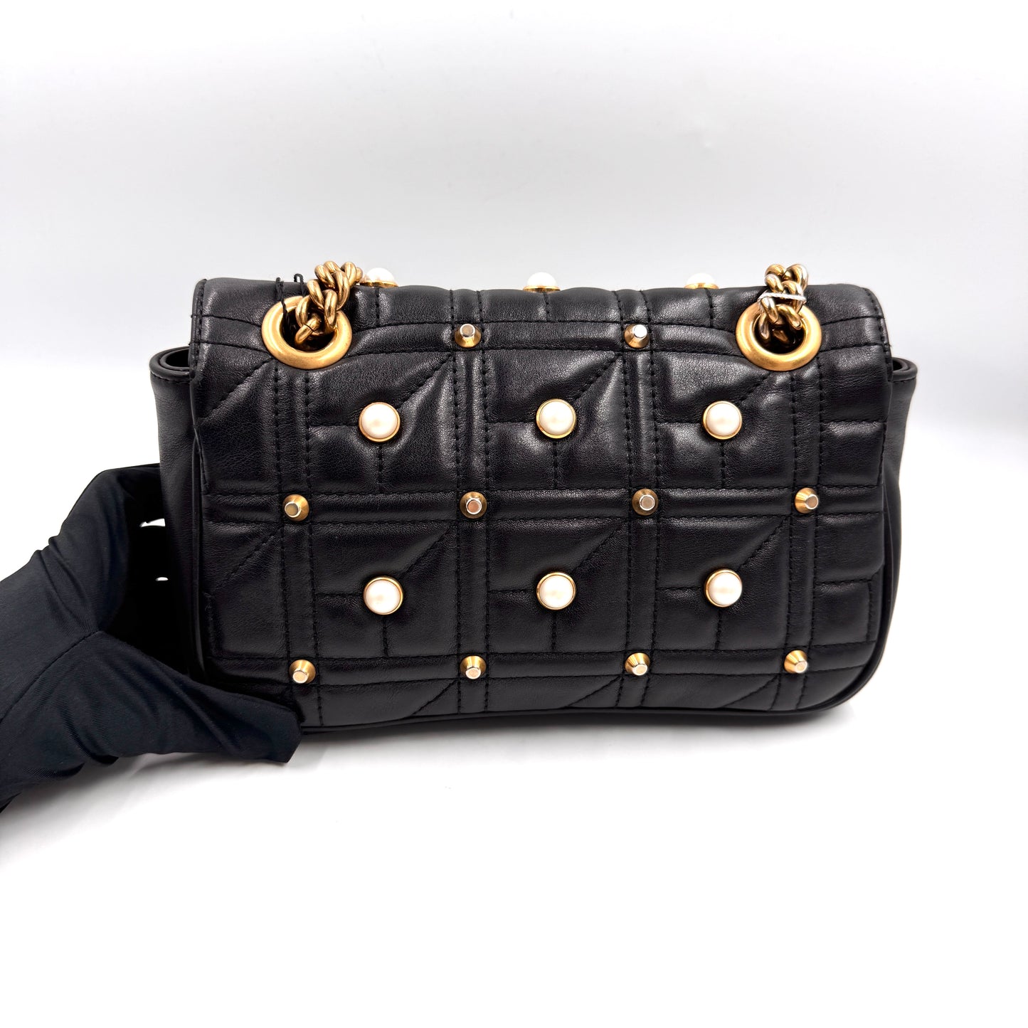 Gucci GG Marmont 珍珠鍊條包 26 cm