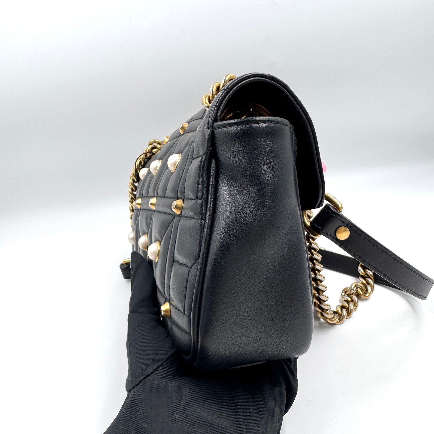 Gucci GG Marmont 珍珠鍊條包 26 cm