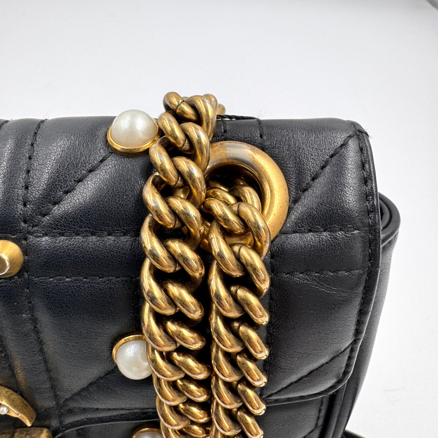 Gucci GG Marmont 珍珠鍊條包 26 cm