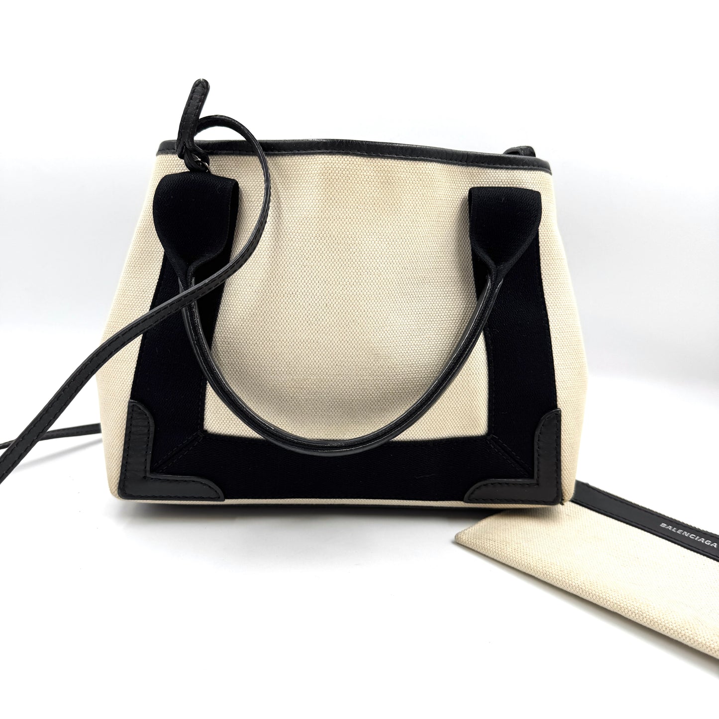 Balenciaga Navy Cabas 小號帆布拼皮托特包