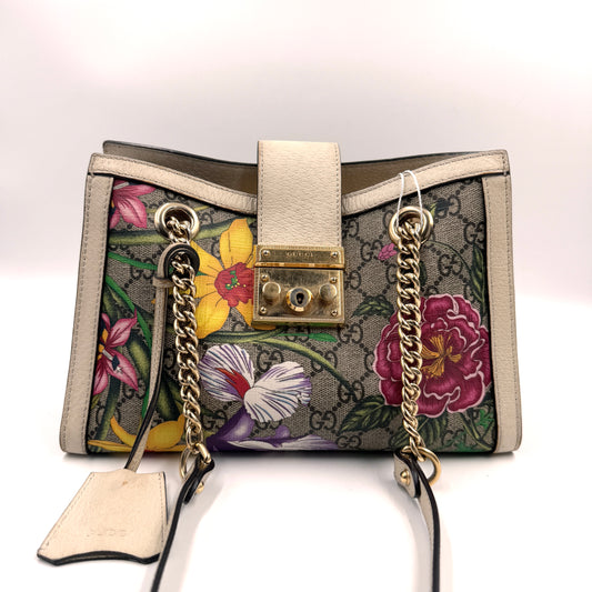 Gucci Padlock Small Shoulder Bag（月光寶盒）老花花卉鎖頭鏈條