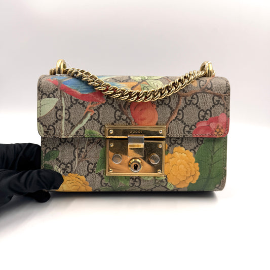 Gucci Padlock Small Shoulder Bag（月光寶盒）鳥語花金屬鎖頭鏈條包
