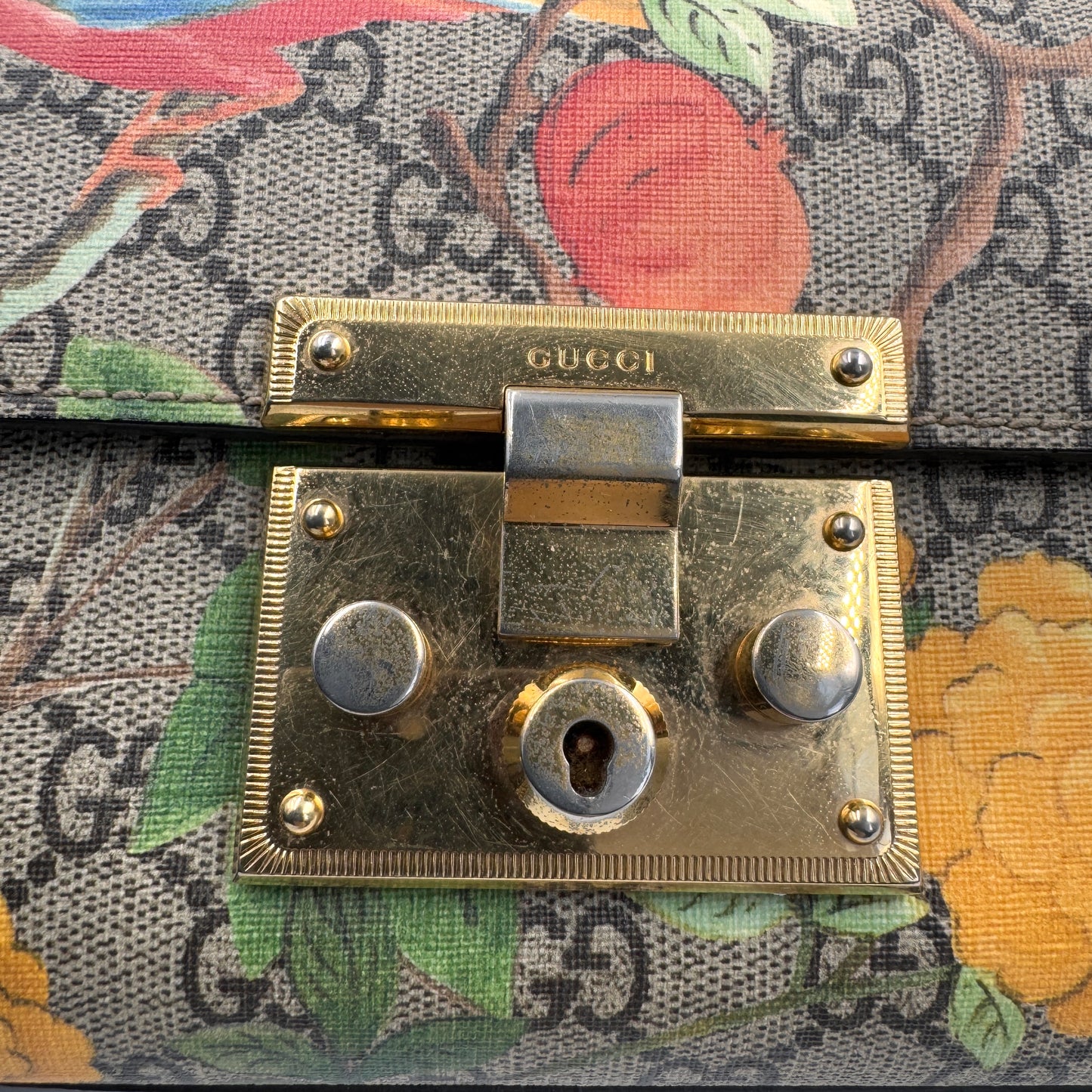 Gucci Padlock Small Shoulder Bag（月光寶盒）鳥語花金屬鎖頭鏈條包