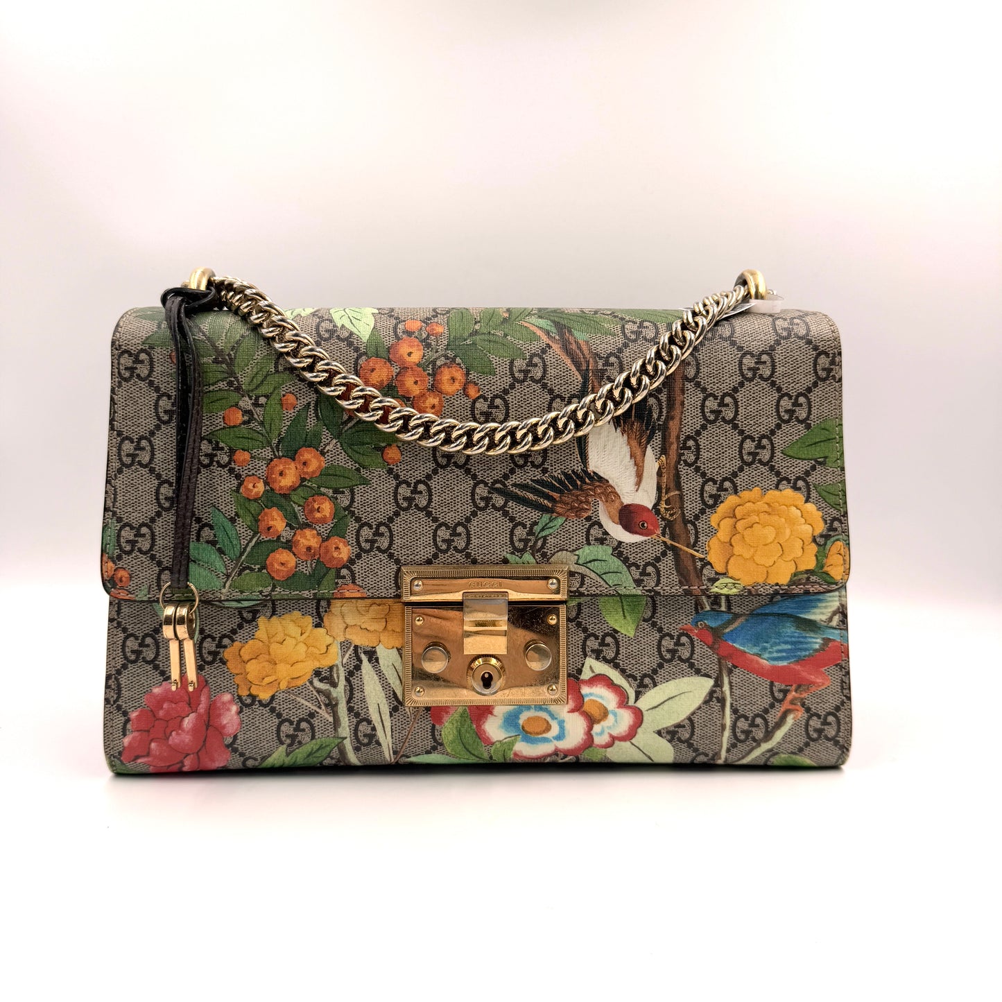 Gucci Padlock Medium Shoulder Bag（月光寶盒）鳥語花鎖頭鏈條包