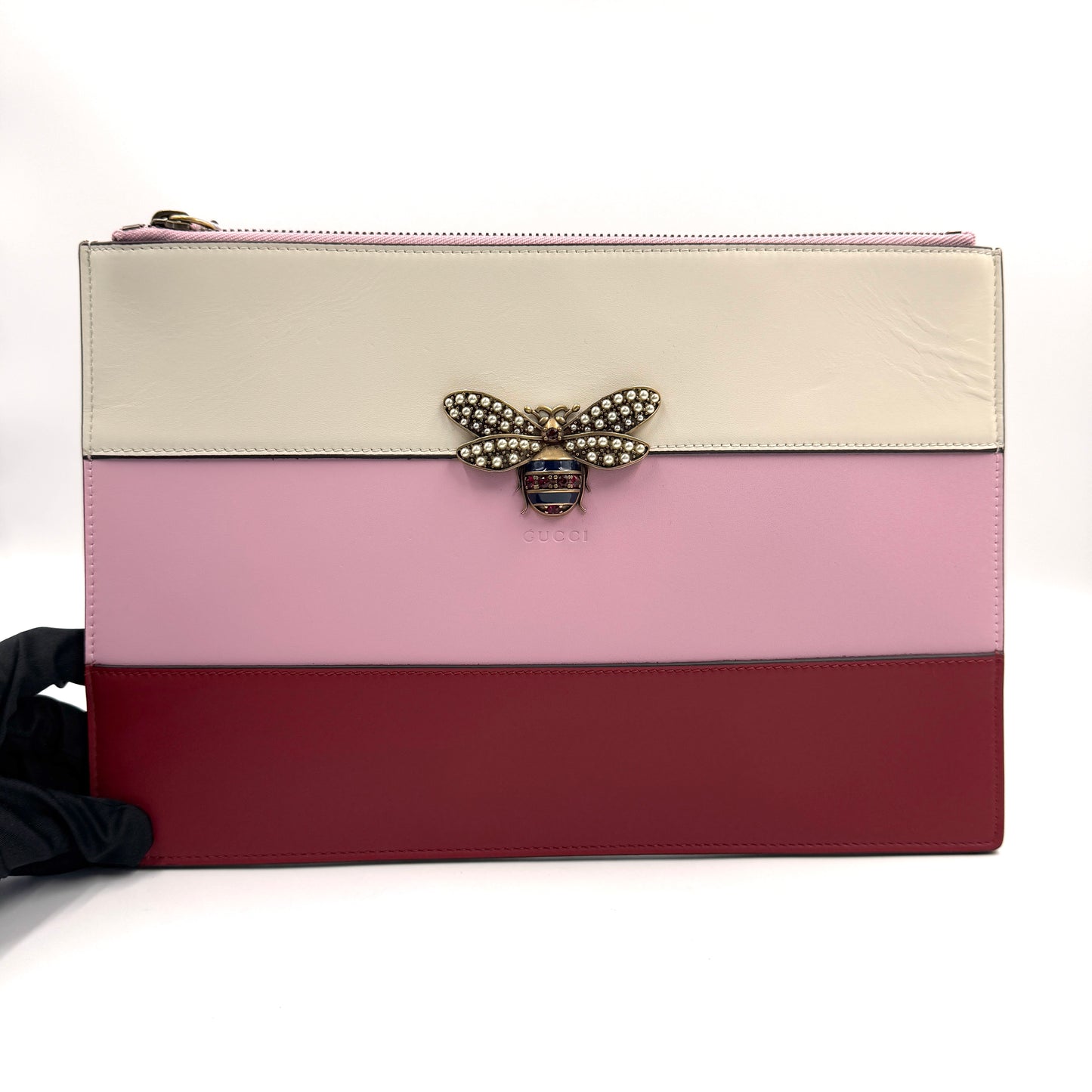 Gucci Queen Margaret Leather Pouch（皇后手拿包）白藍紅拼色蜜蜂皇后手拿包