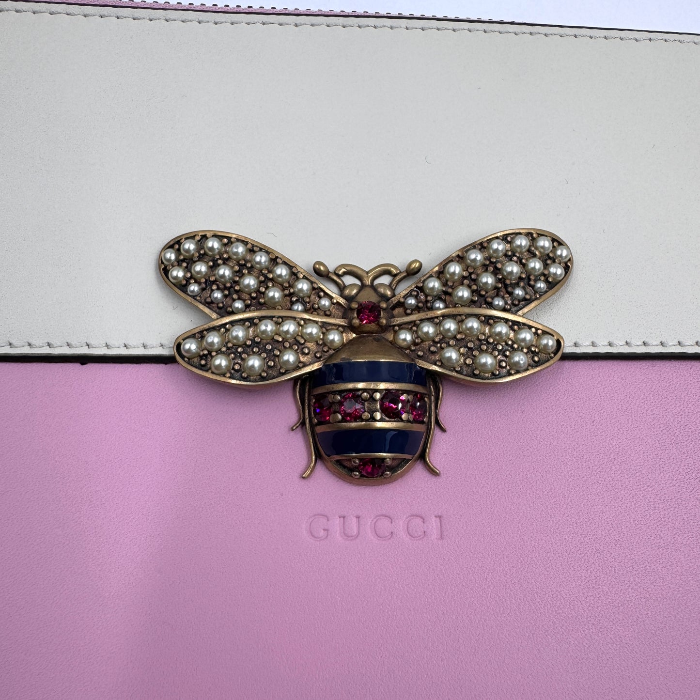 Gucci Queen Margaret Leather Pouch（皇后手拿包）白藍紅拼色蜜蜂皇后手拿包