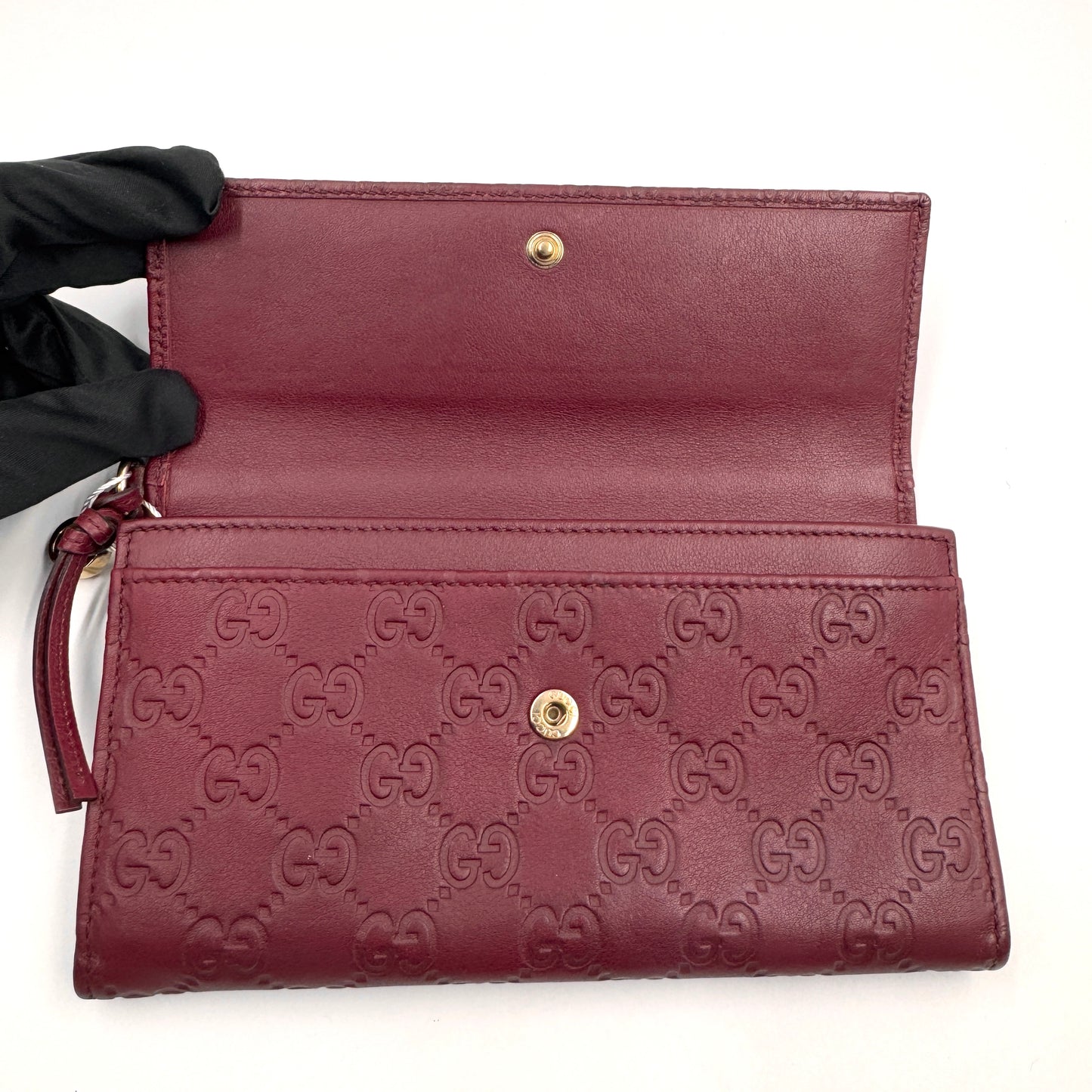 Gucci Long Continental Wallet 酒紅色皮革長夾